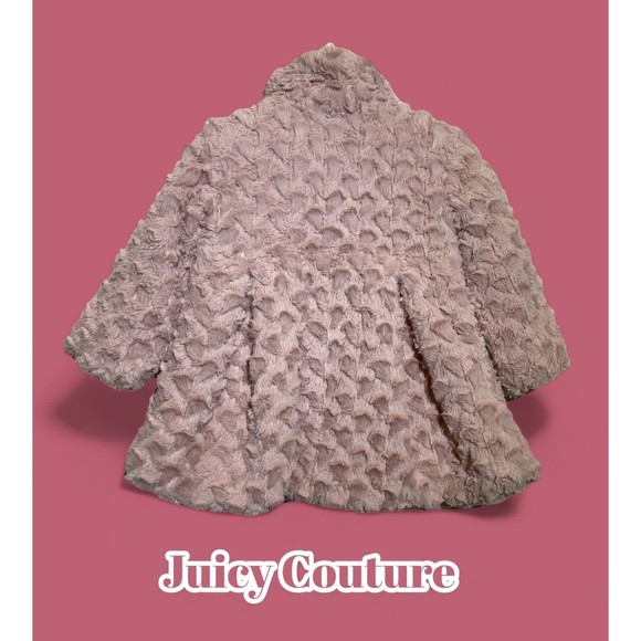 JUICY COUTURE Los Angeles Faux Fur Pink Coat Collared Jacket Size 2T - Picture 2 of 7